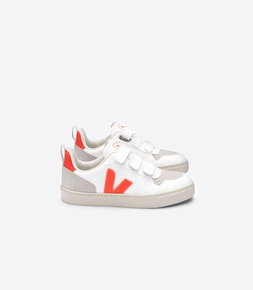 Veja Trainers Kids White/Orange - V-10 Velcro Cwl - TOIV-89034